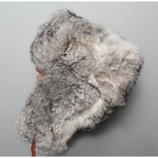 Soviético / piel del conejo mullida suave original rusa sombrero de invierno ushanka gris