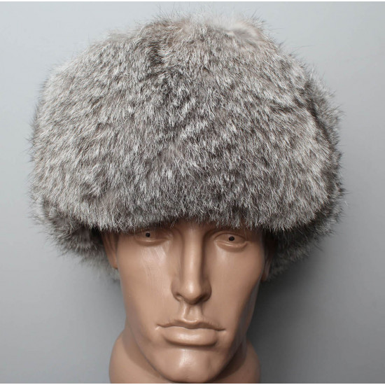 Sowjetischen / russischen original weichen flauschigen Kaninchen Pelz Winter Hut ushanka grau