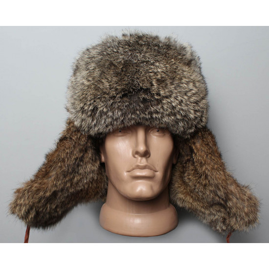 Sowjetischen / russischen original weichen flaumigen Kaninchen Pelz Winter Hut ushanka braun