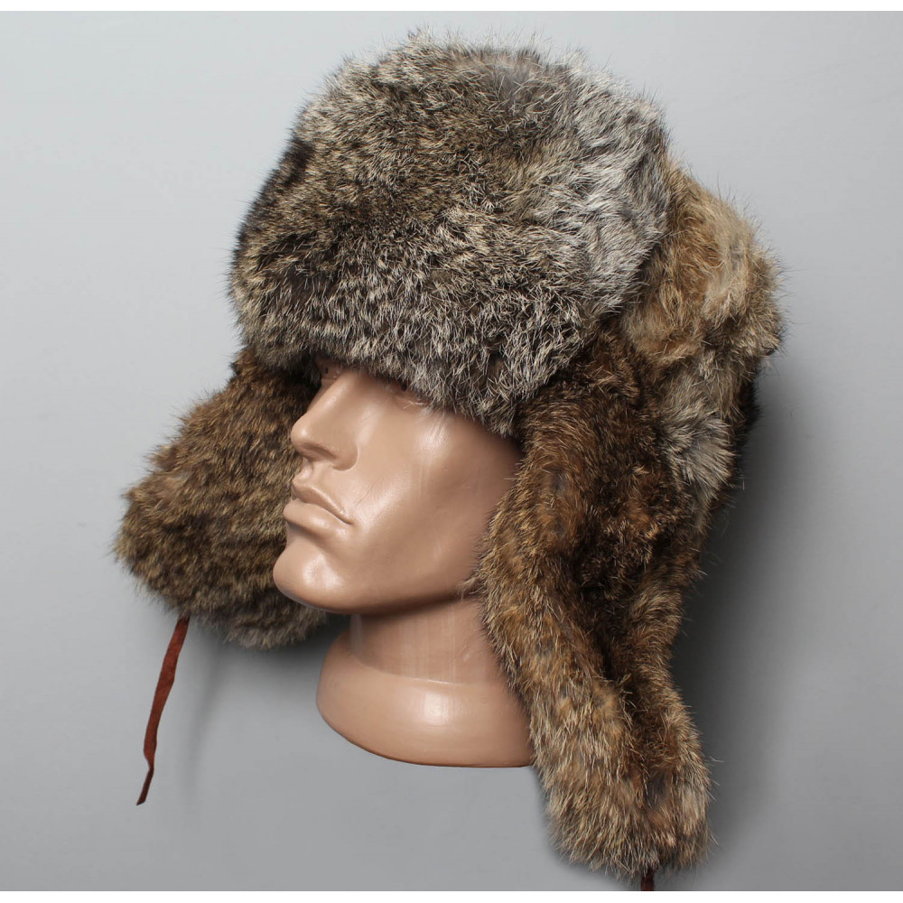 Soviet Rabbit Hat Soviet / original soft fluffy rabbit fur winter hat ushanka brown