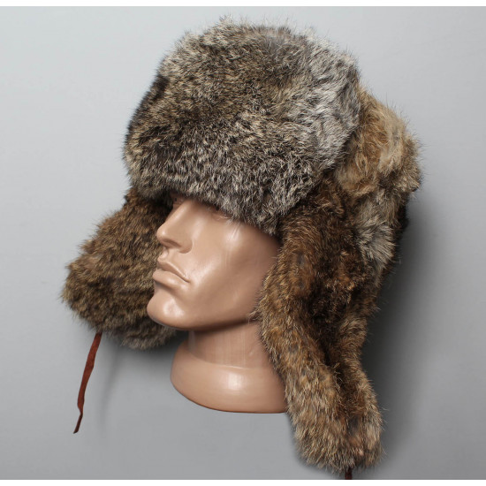 Soviétique / chapeau d`hiver de fourrure de lapin en peluche doux original russe ushanka marron