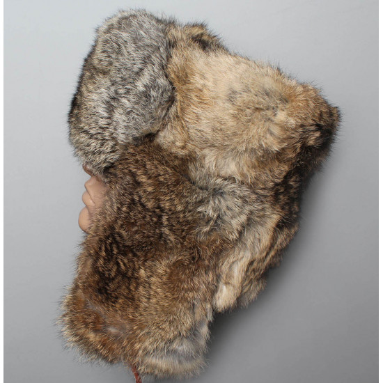 Soviet / russian original soft fluffy rabbit fur winter hat ushanka brown