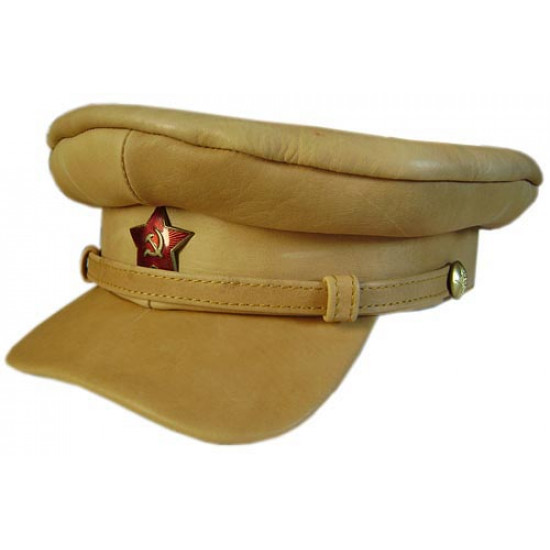 独占的な自然な革のnkvdは、komissarkaと呼ばれているバイザー帽子を入力します
