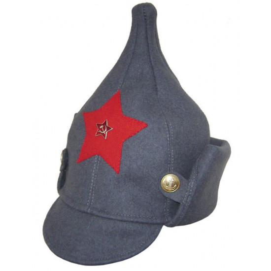 Soviet rkka infantry russian red army woolen winter hat budenovka gray with earflaps