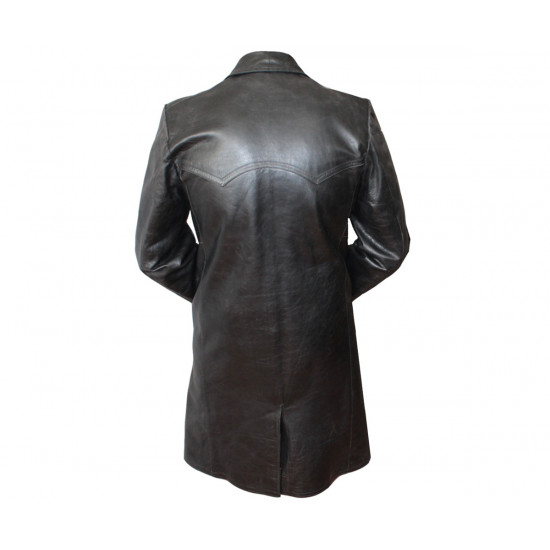 Soviet black officers leather double-breasted overcoat