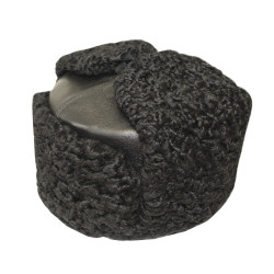 Leather Ushanka   army Naval Fleet Black  Fur winter hat Leather Ushanka   army Naval Fleet Black  Fur winter hat