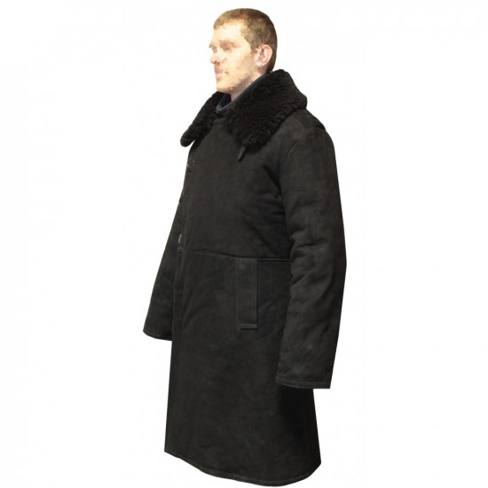 Manteau en daim noir manteau de cuir hiver armée soviétique