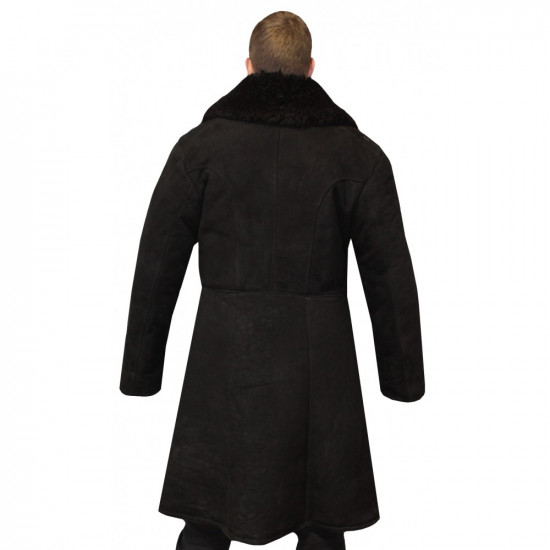Black Suede Coat USSR Army Winter Leather Overcoat