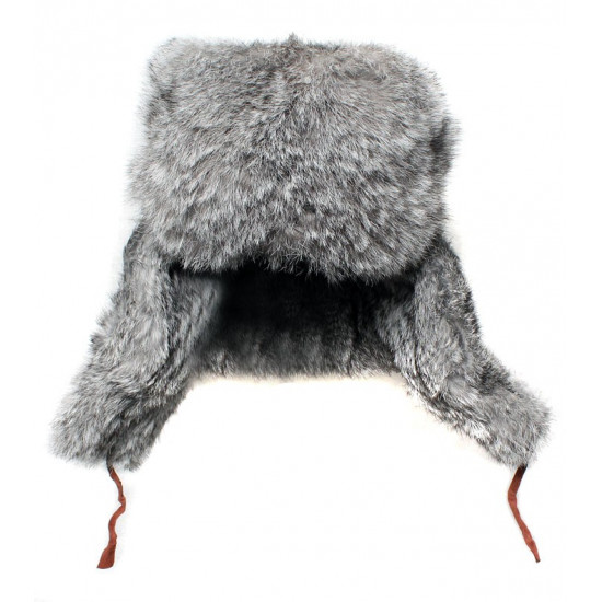 Chapeau d'hiver moderne gris fourrure lapin authentique ushanka oreilles battement