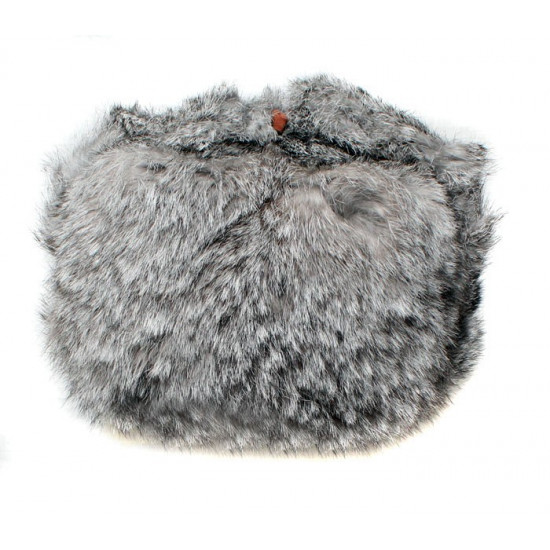 Rabbit authentic fur modern gray winter hat ushanka flapping ears