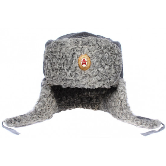 Soviet Army Military Gray Astrakhan Fur Ushanka Hat FSO