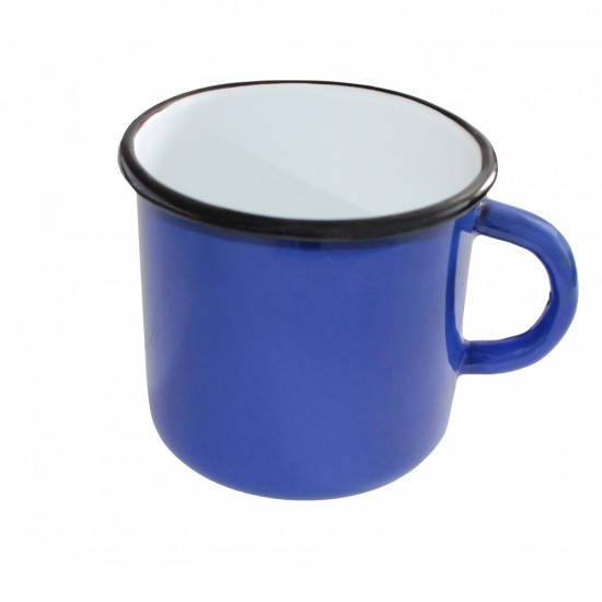 Taza rusa del esmalte de la taza rusa del metal azul soviético del vintage