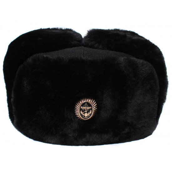 Chapeau de fourrure chaud hiver noir de la flotte russe Ushanka