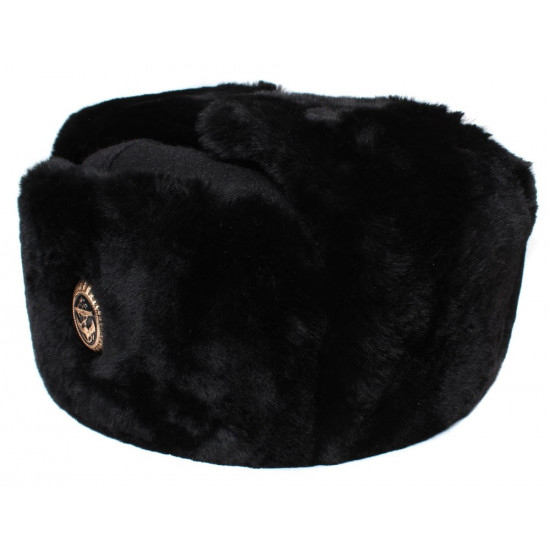 Sombrero de piel de invierno Ushanka cálido de la flota de la Armada rusa negro