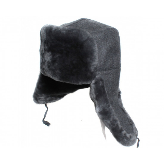 Gray fur   Officers modern military ushanka winter earflaps