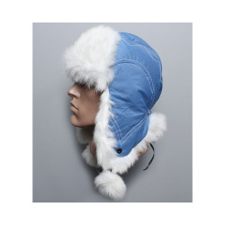 Rabbit fur hat   modern winter ushanka Blue / Red Rabbit fur hat   modern winter ushanka Blue / Red