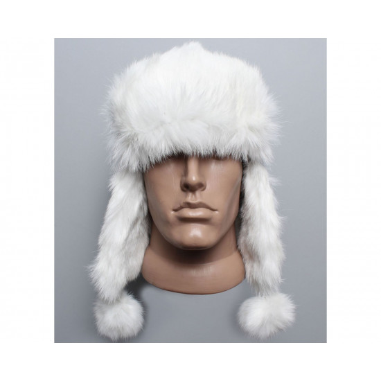 Rabbit fur hat   modern winter ushanka Blue / Red