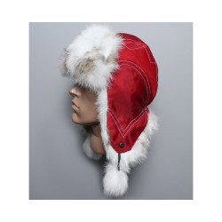 Rabbit fur hat   modern winter ushanka Blue / Red Rabbit fur hat   modern winter ushanka Blue / Red