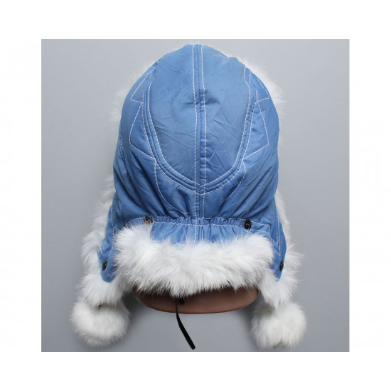 Rabbit fur hat   modern winter ushanka Blue / Red