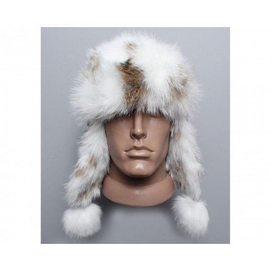 Rabbit fur hat   modern winter ushanka Blue / Red