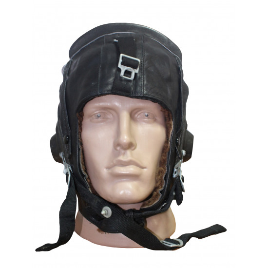 Aviation black leather headwear Soviet pilot   helmet