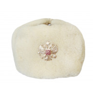 White Fur USHANKA military Soviet   winter hat with double eagle White Fur USHANKA military Soviet   winter hat with double eagle