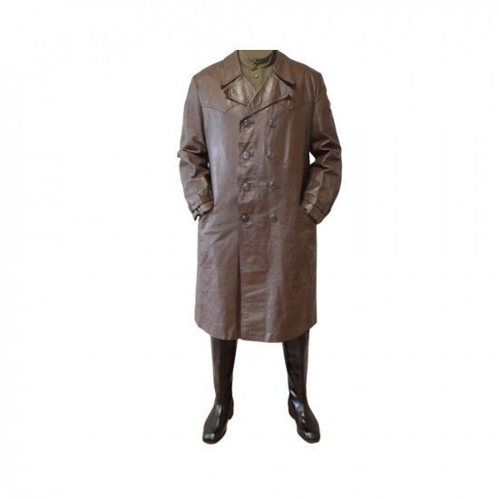 NKVD Soviet   Officer Leather Overcoat with hat and boots