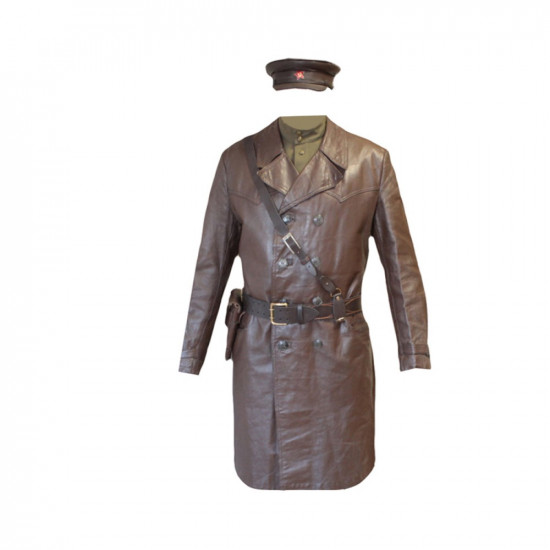 Pardessus en cuir d'officier russe russe NKVD avec chapeau et bottes