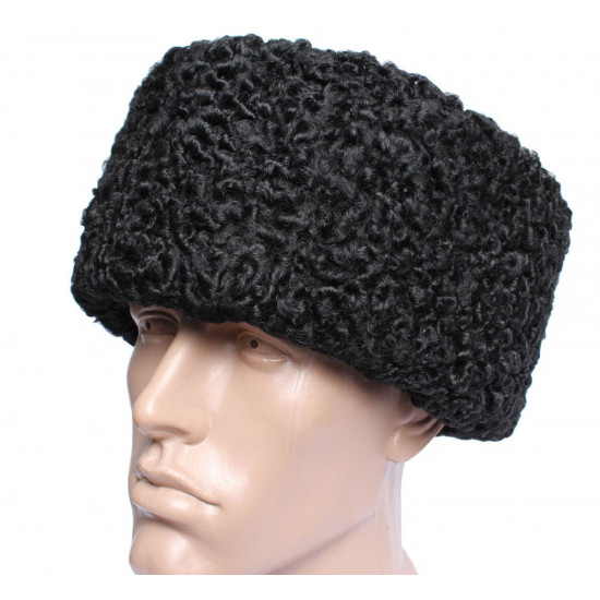 Black Karakul Kubanka Russian winter Astrakhan fur hat Papaha