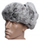 Earflaps winter ushanka hat with gray rabbit fur