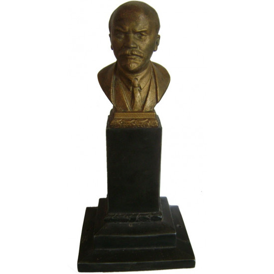 Bronze Lenin   bust on metal stand