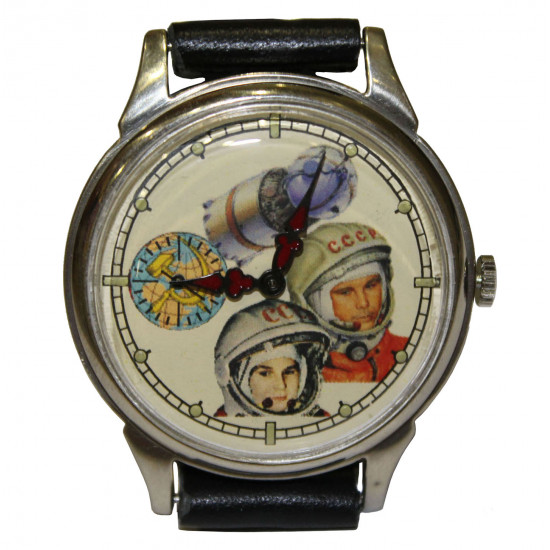 Seltene mechanische Armbanduhr "MOLNIJA / Molnia" Y. Gagarin und V. Tereshkova SPACE