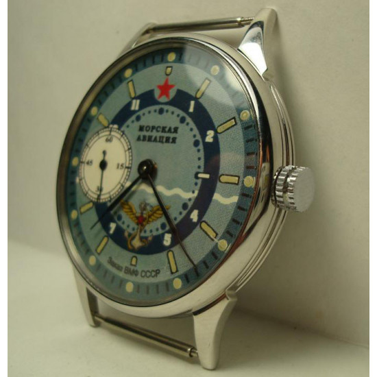 Russische mechanische Armbanduhr "MOLNIJA / Molnya" transparente Rückseite sowjetische Marine Aviation