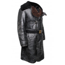 Abrigo de piel de oveja de cuero negro de la flota naval soviética original Abrigo de piel de oveja de cuero negro de la flota naval soviética original