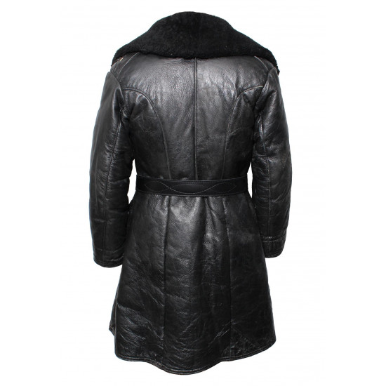   Soviet Navy Fleet Black Leather Sheepskin Coat size 52
